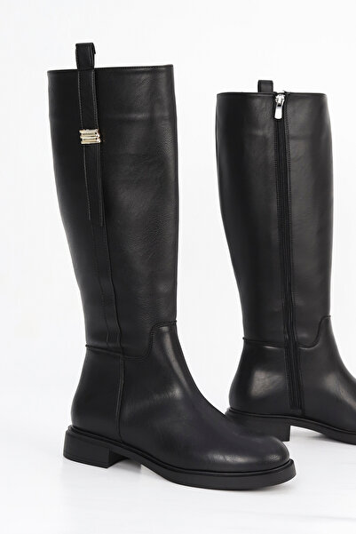 Mamito Ayakkabı BTBRO-08 Μπότες με χαμηλή σόλα κάτω από το γόνατο με λεπτομέρεια με πόρπη στο πλάι του αναβάτη