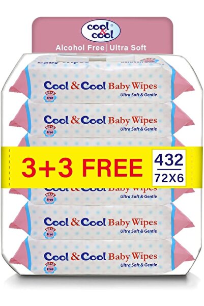 COOL & COOL Baby Wipes 72's (Pack of 6) - Alcohol & Paraben Free, Vitamin E & Aloe Vera - 432 Wipes