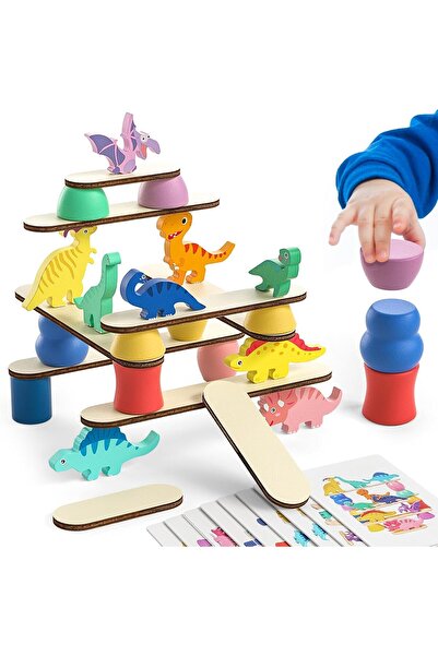 Soofam لعبة مونتيسوري ديناصور خشبية قابلة للتكديس والفرز للأعمار من 1 إلى 4 س...