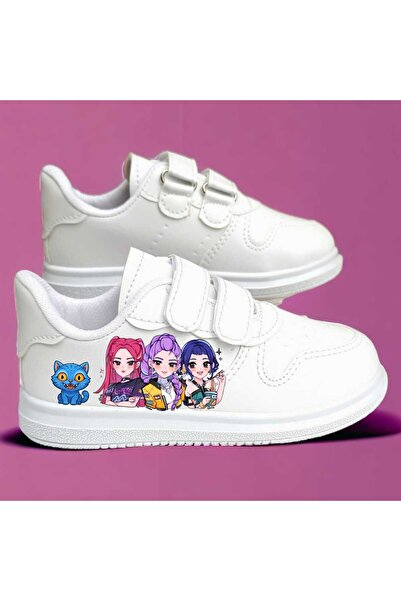 lias desing New Huntrex K Pop Demon Printed Blue Cat White Band Children's Sports Shoes Sneaker