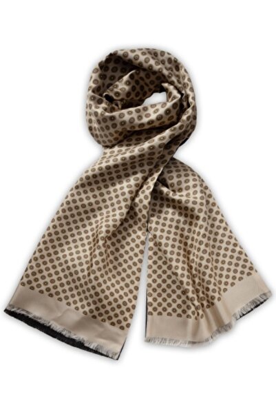 Codan Lined silk scarf with ornaments (beige / brown)