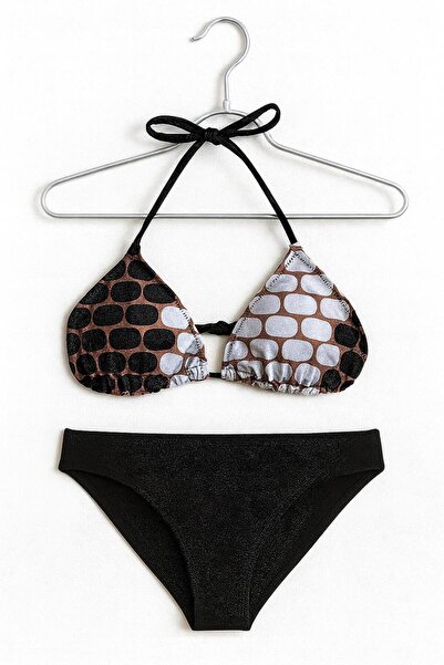 RAPAPA Retro Pattern Triangle Bikini Set – Black Bottom 0206-