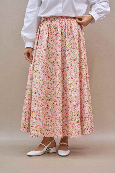KÜÇÜĞÜM BUTİK Powder Mini Floral Flared Poplin Skirt