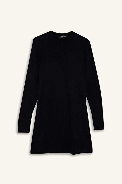 DeFacto H3431Azbk27 Black Regular Fit Crew Neck Slit Basic Plain Knitwear Sweater Tunic