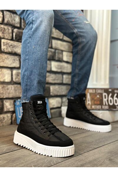 BPM Ba0811 High White Sole Black Parachute Fabric Skin Detailed Half Ankle Sports Boots