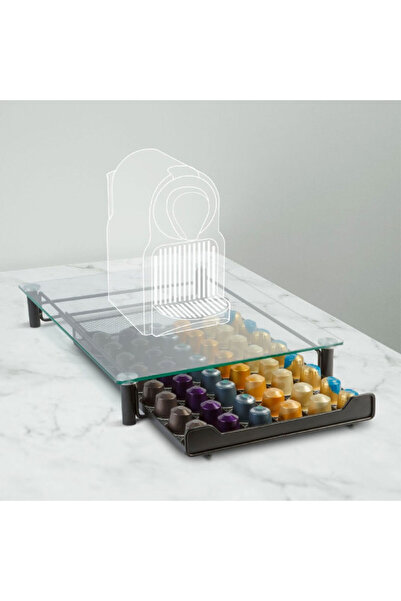 Bewello Metal coffee capsule holder – 60 Nespresso capsules – 410 x 260 x 60 mm – matte black