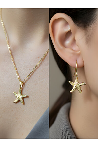 TURBİJ طقم أقراط وقلادة نسائية أنيقة من ديزاين ستار