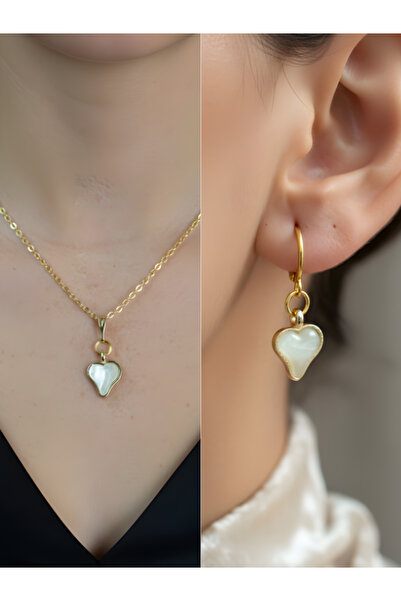 TURBİJ Heart Detail Women's Necklace Earring Set