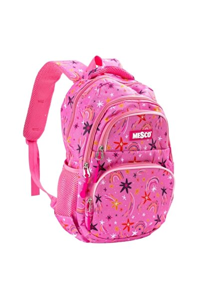 Mesco School Backpack with 4 Compartments, Stars, Pink
