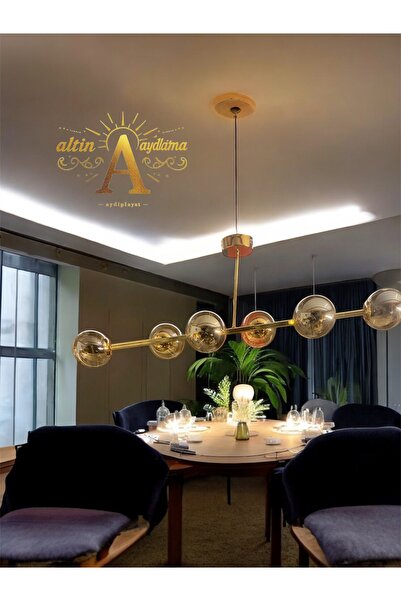 Home 8li Yemek Masası kaplamali Cam Ampul Düylı Avize