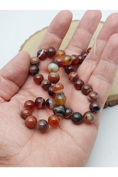 Yasamtohumu خرز عقيق برتقالي أسود متنوع 10 مم – خرز تصميم للقلادات والأساور (...