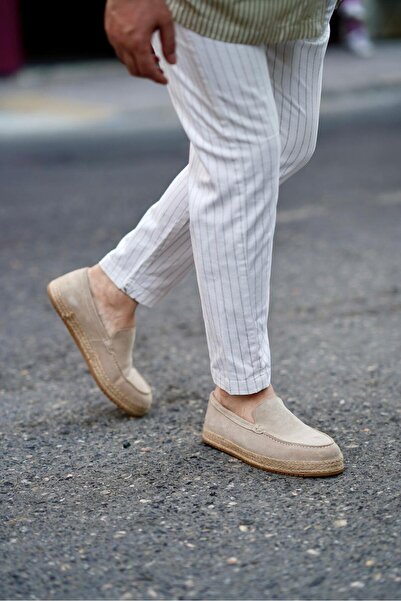 Ahmed Hamdi Bey Rafael Beige Suede Men's Leather Shoes