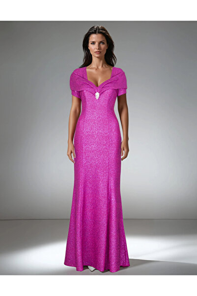 Vessmary Long dress VSM1002A - Pearl fuchsia crepe