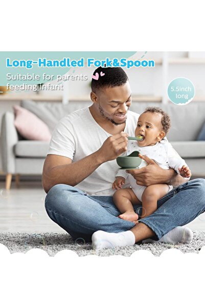 Generic Exivor Baby Silicone Fork and Spoon Set, 6 Pieces, Self-Feeding Training for 6+ Months
