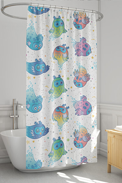 Moud's ستارة حمام، ستارة دش مزخرفة بنقشة بومة ملونة، ستارة حوض استحمام، مع حل...