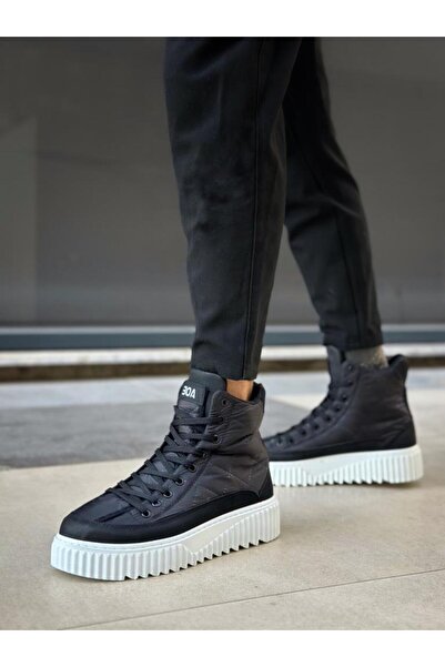 BPM Ba0811 High White Sole Black Parachute Fabric Skin Detailed Half Ankle Sports Boots