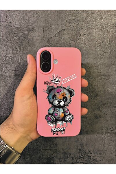 ALYACEPSTORE CASE حافظة آيفون 16 بلس المتوافقة مع نمط الدب الغرافيتي باللون ا...