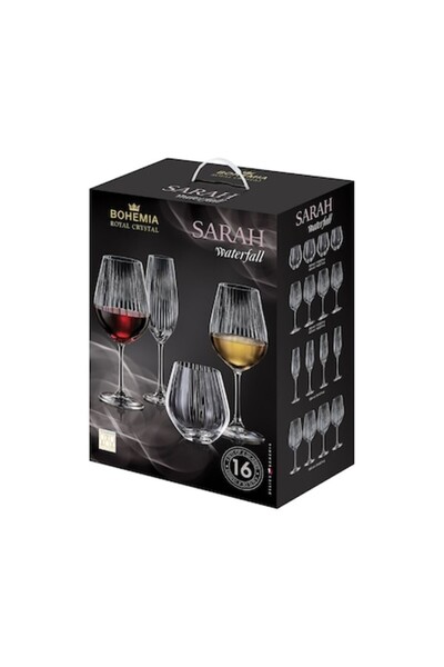 BOHEMİA CRYSTAL Set Sarah Waterfall cu 16 piese: vin roșu, vin alb, șampanie,...