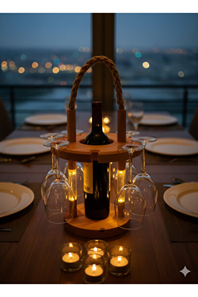 Teknofors Işıklı Ahşap Kadehlik Amber Renk