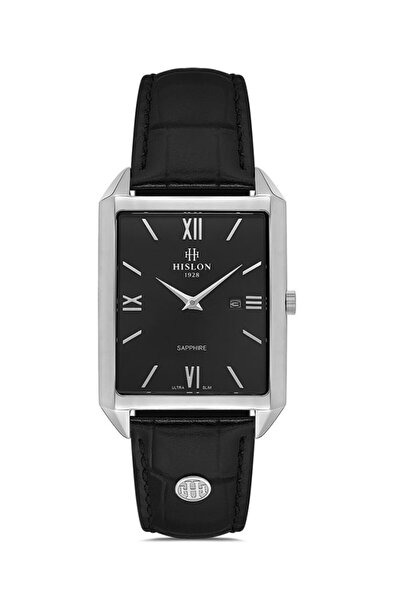 Hislon CL150S-04BS İNCE SLİM KLASİK SİYAH DERİ KORDON DİKDÖRTGEN SAFİR CAM ER...