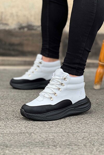 Mhoda Shoes Rlx035 Men's Sports Casual Lace-Up Leather Boots Cst - White/Black
