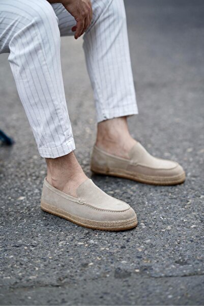 Ahmed Hamdi Bey Rafael Beige Suede Men's Leather Shoes