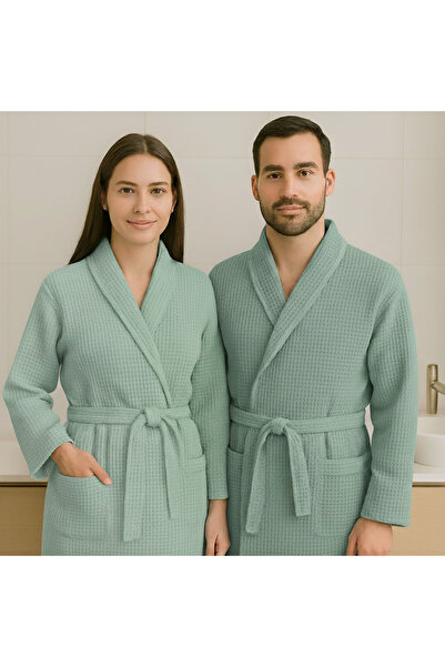 Home4U Waffle Bathrobe 100% Cotton - Mint Green