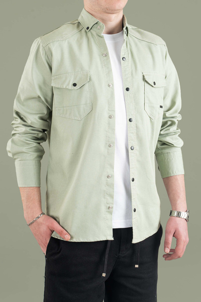 bombe Slim Fit Men's Denim Shirt Khaki