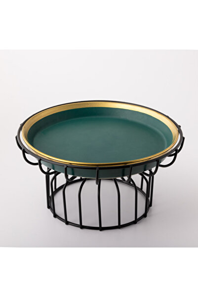 Malooki Green Matte with Gold Fruit or Cake Platter – Black Stand