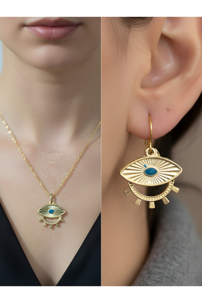 TURBİJ Nazar Sparkling Elegant Detail Women's Necklace Earring Set