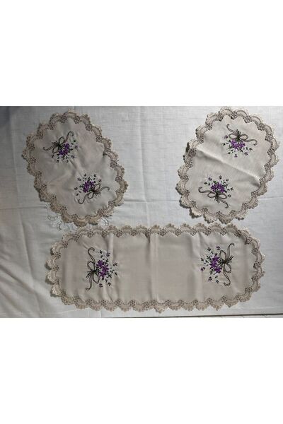 Vinezza Home Collection Machine Etamine Processing Bedroom 3 Piece Coffee Table Cloth, Dowry, Table Cloth