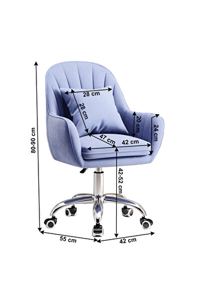 Decorer Scaun de birou Klian tapițat cu catifea albastră, bază cromată, 42x55-90cm