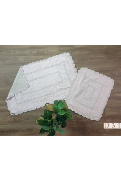 Reiashn سجادة أرضية CH-6 فاخرة تتكون من 2 قطعة بأطراف دانتيل