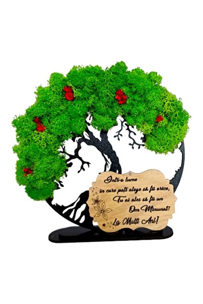 OEM Tree of Life decorative frame with stabilized moss and flowers, personalized, 15cm, model 4, black