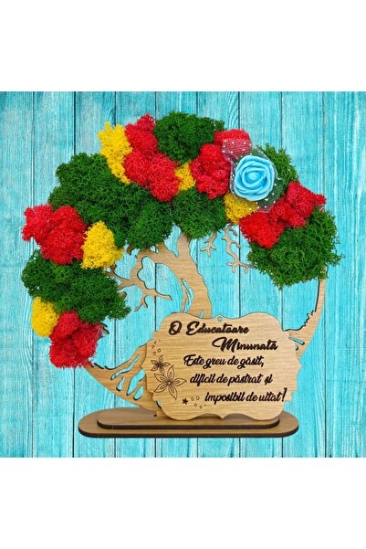 OEM Tree of Life decorative panel with stabilized moss and flowers, personalized, 20 cm, Oak model 1, br