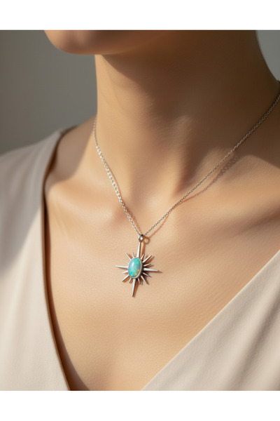 MSMODAM SILVER Opal Taşlı Kutup Yıldızı 925 Ayar Gümüş Kolye