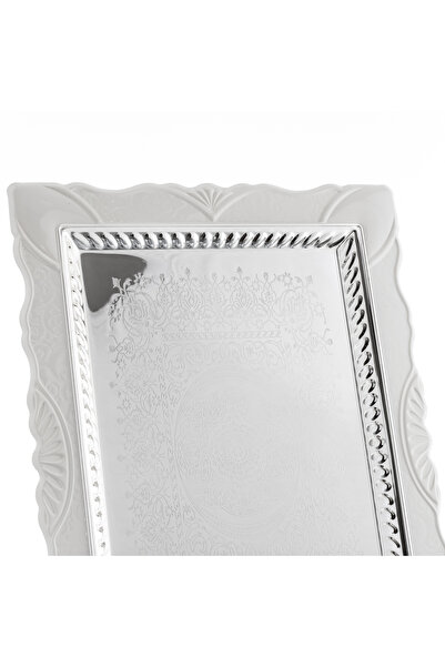 Dania ✨ Luxury silver metal serving tray with a white decorative rim – 35x26 cm ✨