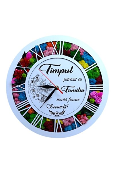OEM Wall clock decorated with stabilized moss, personalized message, 30cm, model 2, white