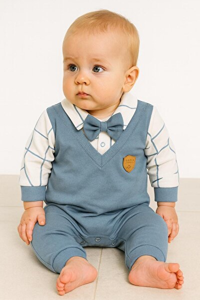 RAPAPA Baby Boy Bow Tie Suit Romper – Stylish Collar Detail, One-Piece Comfortable Design 128324