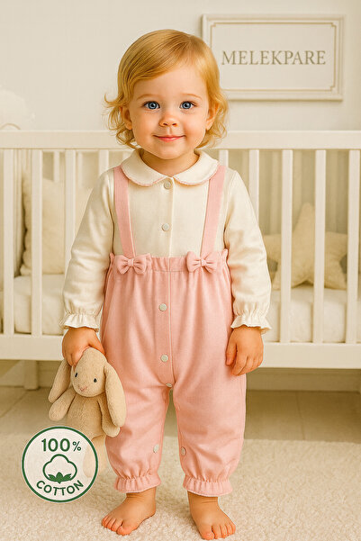 Melekpare Kız Bebek Tulumu Kurdela Detaylı %100 Pamuk Tulum