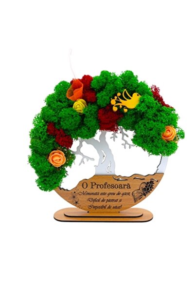 OEM Tree of Life art with stabilized lichens, personalized 'A wonderful teacher', 20cm, white