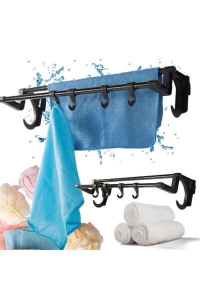 OEM Suport prosoape baie 40 cm, fără găurire, 4 cârlige, metal și plastic, negru