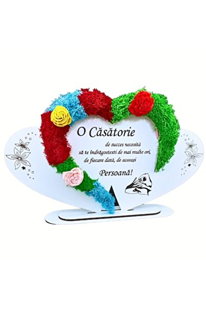 OEM Decoratiune din lemn si inimă cu licheni,mesaj pentru Casatorie,30x16 cm,