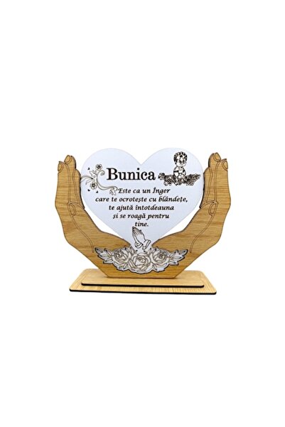 OEM Placă personalizată Heart in Hands - „Bunica e un înger...” - 20x15 cm, Alb