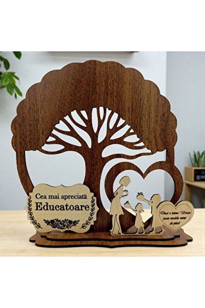OEM Siluetă de copac pentru educator – Lemn personalizat „Cel mai apreciat”, 20 cm, nuc