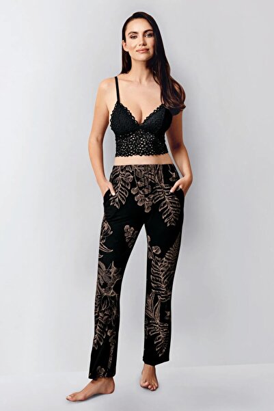 ROZELT Women's Black Bustier Top 3-Piece Modal Pajama Set