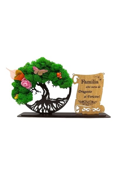 OEM Tree of Life Wall Art with Stabilized Lichens, Personalized Message for Family, 30x18 cm, Wenge