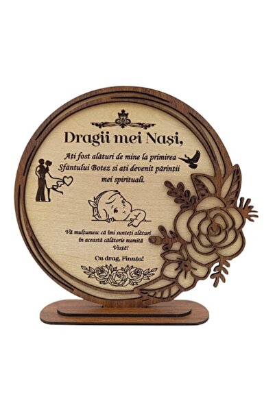 OEM Ramă din lemn cu trandafir personalizat pentru botez/nași, model fetiță -...