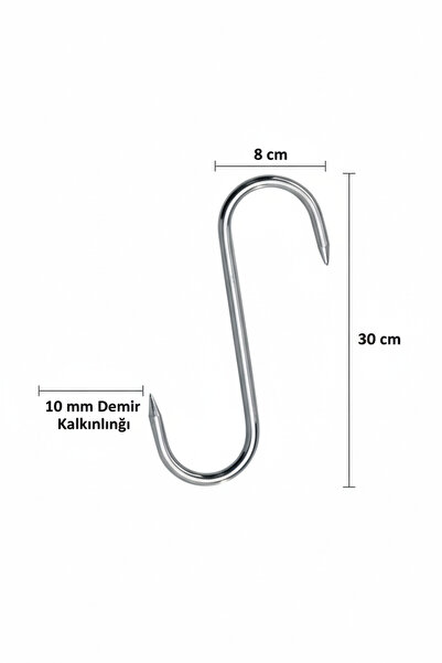Genel Markalar Uzun Et Kancası, 10mm kalınlık, 30 cm uzunluk, Krom S Şeklinde...