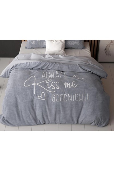 Sleeptime Set lenjerie de pat Kiss Me Blue, 3 piese, husă pilotă 200x220 cm, 2 fețe de pernă 60x70 cm, 100%